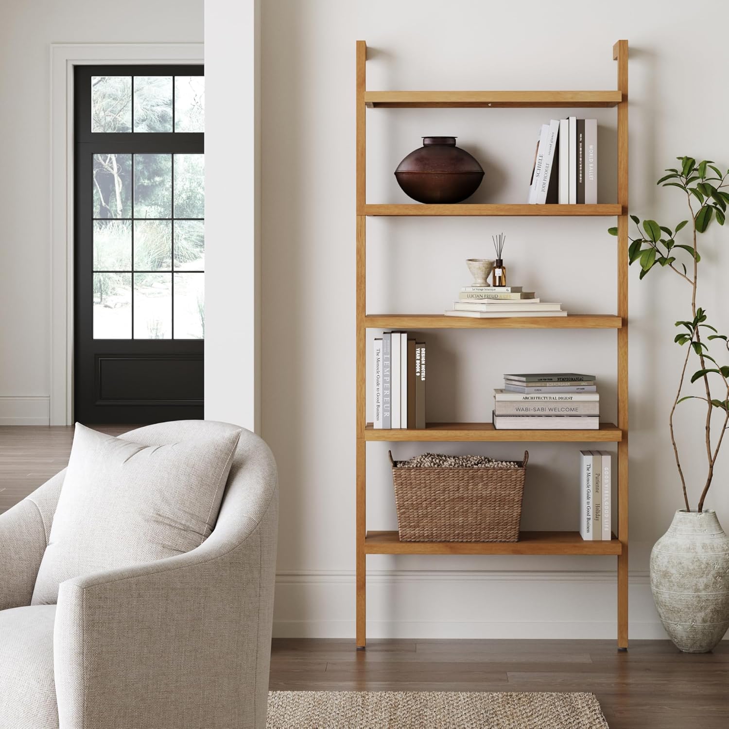 Nathan James Beacon Bohemian 5 Tier Bookshelf, Wall Mounted Bookcase, Solid Wood Bookshelf in Warm Pine Nathan James Beacon Bohemian 5 Tier Bookshelf, Wall Mounted Bookcase, Solid Wood Bookshelf in Warm Pine