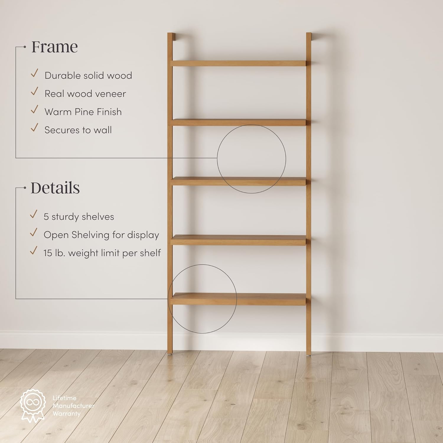 Nathan James Beacon Bohemian 5 Tier Bookshelf, Wall Mounted Bookcase, Solid Wood Bookshelf in Warm Pine Nathan James Beacon Bohemian 5 Tier Bookshelf, Wall Mounted Bookcase, Solid Wood Bookshelf in Warm Pine