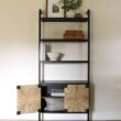 Nathan James Beacon 3-Shelf Bookcase with Seagrass Cabinet, Solid Wood Boho Bookshelf with Storage with Solid Wood Frame, Seagrass/Black