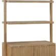 Nathan James Jasper 3-Shelf Solid Wood Boho Bookshelf, Wall Mounted Bookshelf with Cabinet with Fluted Doors, Light Brown Nathan James Jasper 3-Shelf Solid Wood Boho Bookshelf, Wall Mounted Bookshelf with Cabinet with Fluted Doors, Light Brown