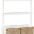 Nathan James Beacon 3-Shelf Bookcase with Seagrass Cabinet, Solid Wood Boho Bookshelf with Storage with Solid Wood Frame, Seagrass/Warm White