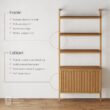 Nathan James Jasper 3-Shelf Solid Wood Boho Bookshelf, Wall Mounted Bookshelf with Cabinet with Fluted Doors, Natural Brown