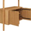 Nathan James Jasper 3-Shelf Solid Wood Boho Bookshelf, Wall Mounted Bookshelf with Cabinet with Fluted Doors, Natural Brown