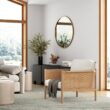 Nathan James Hemming Upholstered Armchair, Solid Wood Accent Chair with Boucle Upholstery and Faux Rattan Arm Inlay, Cream/Raw Oak