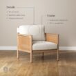 Nathan James Hemming Upholstered Armchair, Solid Wood Accent Chair with Boucle Upholstery and Faux Rattan Arm Inlay, Cream/Raw Oak