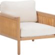Nathan James Hemming Upholstered Armchair, Solid Wood Accent Chair with Boucle Upholstery and Faux Rattan Arm Inlay, Cream/Raw Oak
