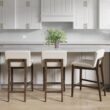 Nathan James Gracie Modern Counter Height Bar Stool with Back, Counter Stool Upholstered Chair with Natural Textured Linen and Brushed Wooden Legs, Cream Boucle/Dark Brown