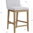 Nathan James Gracie Modern Bar Stool Counter Height Barstool with Back, Upholstered Kitchen Island Stool with Solid Wood Legs, Gray/Light Brown