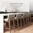 Nathan James Gracie Modern Counter Height Bar Stool with Back, Counter Stool Upholstered Chair with Natural Flax White Fabric and Brushed Light Brown Wooden Legs, Natural Flax/Brown