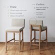 Nathan James Gracie Modern Counter Height Bar Stool with Back, Counter Stool Upholstered Chair with Natural Flax White Fabric and Brushed Light Brown Wooden Legs, Natural Flax/Brown