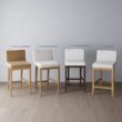 Nathan James Gracie Modern Counter Height Bar Stool with Back, Counter Stool Upholstered Chair with Natural Flax White Fabric and Brushed Light Brown Wooden Legs, Natural Flax/Brown