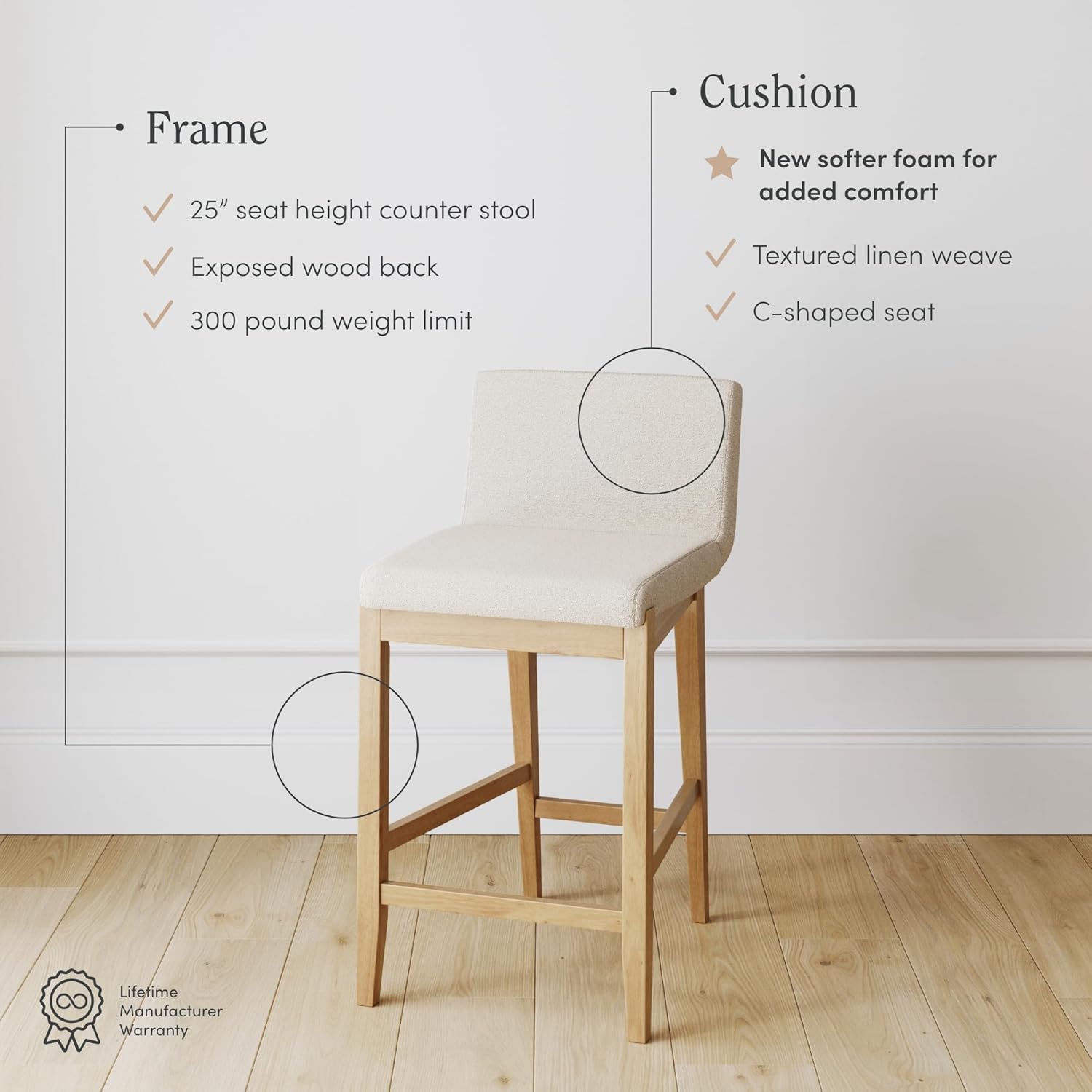 Nathan James Gracie Modern Counter Height Bar Stool with Back, Counter Stool Upholstered Chair with Natural Textured Linen and Brushed Wooden Legs, Cream Boucle/Light Brown Nathan James Gracie Modern Counter Height Bar Stool with Back, Counter Stool Upholstered Chair with Natural Textured Linen and Brushed Wooden Legs, Cream Boucle/Light Brown
