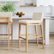 Nathan James Gracie Modern Upholstered Bar Stool, Wooden Bar Stool for Kitchen Island with Boucle Upholstery, Cream Boucle/Warm Pine
