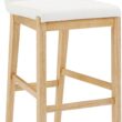 Nathan James Gracie Modern Upholstered Bar Stool, Wooden Bar Stool for Kitchen Island with Boucle Upholstery, Cream Boucle/Warm Pine
