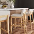 Nathan James Gracie Modern Upholstered Bar Stool, Wooden Bar Stool for Kitchen Island with Boucle Upholstery, Cream Boucle/Warm Pine