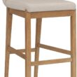 Nathan James Gracie Modern Bar Stool with Back, Cushioned Bar Height Stool with Natural Flax Upholstery and Brushed Wooden Legs, Natural Flax/Brown Nathan James Gracie Modern Bar Stool with Back, Cushioned Bar Height Stool with Natural Flax Upholstery and Brushed Wooden Legs, Natural Flax/Brown