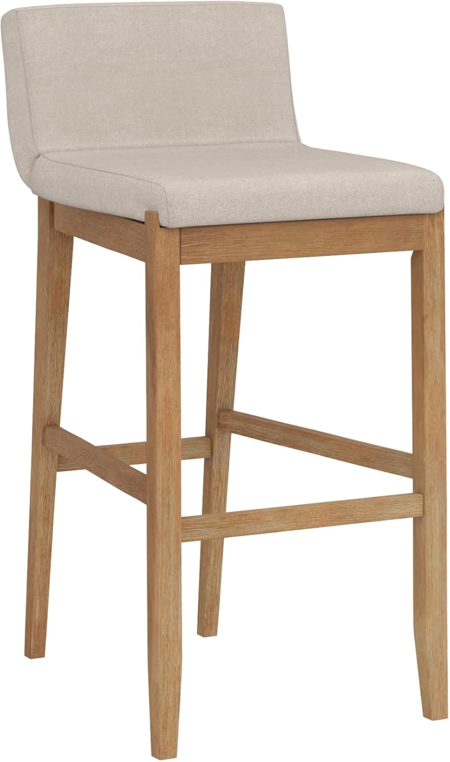 Nathan James Gracie Modern Bar Stool with Back, Cushioned Bar Height Stool with Natural Flax Upholstery and Brushed Wooden Legs, Natural Flax/Brown Nathan James Gracie Modern Bar Stool with Back, Cushioned Bar Height Stool with Natural Flax Upholstery and Brushed Wooden Legs, Natural Flax/Brown