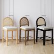Nathan James Bailey Boucle Upholstered Rattan Bar Stool, Counter Height Stool with Natural Rattan Woven Back For Kitchen Island, Light Brown