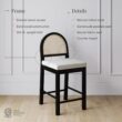Nathan James Bailey Boucle Upholstered Rattan Bar Stool, Counter Height Stool with Natural Rattan Woven Back For Kitchen Island, White/Black Oak