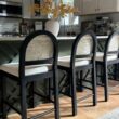 Nathan James Bailey Boucle Upholstered Rattan Bar Stool, Counter Height Stool with Natural Rattan Woven Back For Kitchen Island, White/Black Oak