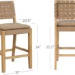 Nathan James Cohen Mid-Century Modern Leather Bar Stool, Counter Height Chair in Solid Wood Frame with Footrest and Woven Leather Back for Kitchen, Natural Brown, 1 count, Barstool - 24