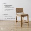 Nathan James Cohen Mid-Century Modern Leather Bar Stool, Counter Height Chair in Solid Wood Frame with Footrest and Woven Leather Back for Kitchen, Natural Brown, 1 count, Barstool - 24