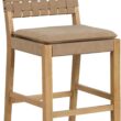 Nathan James Cohen Mid-Century Modern Leather Bar Stool, Counter Height Chair in Solid Wood Frame with Footrest and Woven Leather Back for Kitchen, Natural Brown, 1 count, Barstool - 24