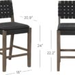 Nathan James Cohen Mid-Century Modern Leather Bar Stool, Counter Height Chair in Solid Wood Frame with Footrest and Woven Leather Back for Kitchen, Black