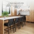 Nathan James Cohen Mid-Century Modern Leather Bar Stool, Counter Height Chair in Solid Wood Frame with Footrest and Woven Leather Back for Kitchen, Black