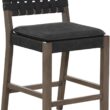 Nathan James Cohen Mid-Century Modern Leather Bar Stool, Counter Height Chair in Solid Wood Frame with Footrest and Woven Leather Back for Kitchen, Black