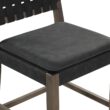 Nathan James Cohen Mid-Century Modern Leather Bar Stool, Counter Height Chair in Solid Wood Frame with Footrest and Woven Leather Back for Kitchen, Black