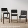 Nathan James Cohen Mid-Century Modern Leather Bar Stool, Counter Height Chair in Solid Wood Frame with Footrest and Woven Leather Back for Kitchen, Black