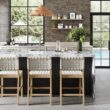 Nathan James Cohen Mid Century Modern Bar Stool, Upholstered Faux Leather Counter Stool with Back and Solid Wood Legs, Off White