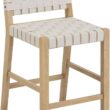 Nathan James Cohen Mid Century Modern Bar Stool, Upholstered Faux Leather Counter Stool with Back and Solid Wood Legs, Off White