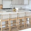 Nathan James Cohen Mid Century Modern Bar Stool, Upholstered Faux Leather Counter Stool with Back and Solid Wood Legs, Off White
