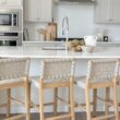 Nathan James Cohen Mid Century Modern Bar Stool, Upholstered Faux Leather Counter Stool with Back and Solid Wood Legs, Off White