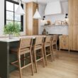 Nathan James Cohen Mid-Century Modern 29 in. Wood Bar Stool, Upholstered Faux Leather Bar Height Stool with Solid Wood Frame, Natural Brown