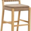 Nathan James Cohen Mid-Century Modern 29 in. Wood Bar Stool, Upholstered Faux Leather Bar Height Stool with Solid Wood Frame, Natural Brown