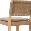 Nathan James Cohen Mid-Century Modern 29 in. Wood Bar Stool, Upholstered Faux Leather Bar Height Stool with Solid Wood Frame, Natural Brown