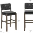 Nathan James Cohen Mid-Century Modern 29 in. Wood Bar Stool, Upholstered Faux Leather Bar Height Stool with Solid Wood Frame, Black