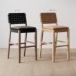 Nathan James Cohen Mid-Century Modern 29 in. Wood Bar Stool, Upholstered Faux Leather Bar Height Stool with Solid Wood Frame, Black
