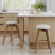 Nathan James Amalia Bohemian Swivel Bar Stool, Backless Counter Height Boucle Counter Stool with Solid Wood Legs and Upholstered Seat, White Oak