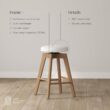 Nathan James Amalia Bohemian Swivel Bar Stool, Backless Counter Height Boucle Counter Stool with Solid Wood Legs and Upholstered Seat, White Oak