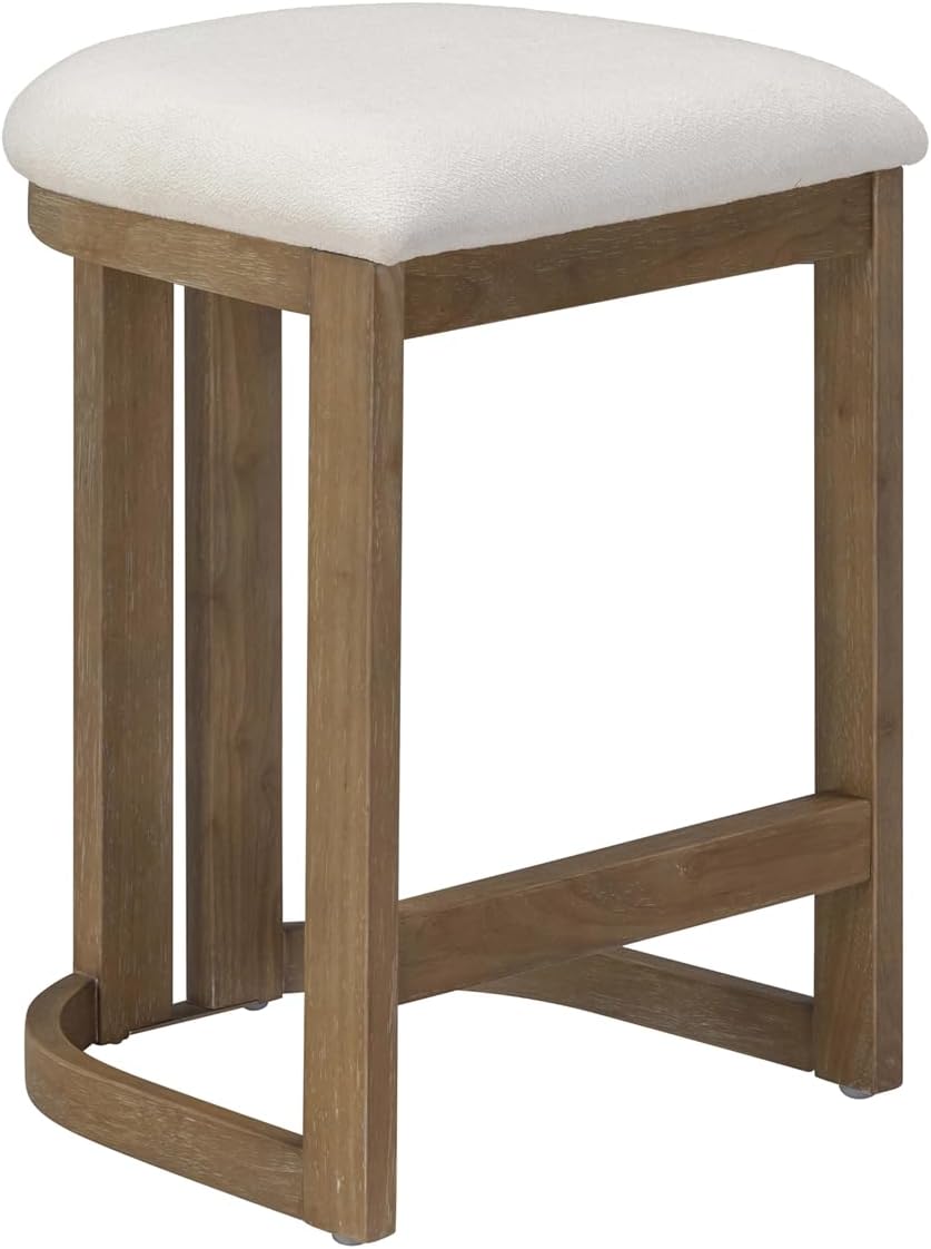 Nathan James Veya Modern Backless Bar Stool, Barrel Bar Stool with Boucle Upholstery and Solid Wood Legs, Light Brown Nathan James Veya Modern Backless Bar Stool, Barrel Bar Stool with Boucle Upholstery and Solid Wood Legs, Light Brown