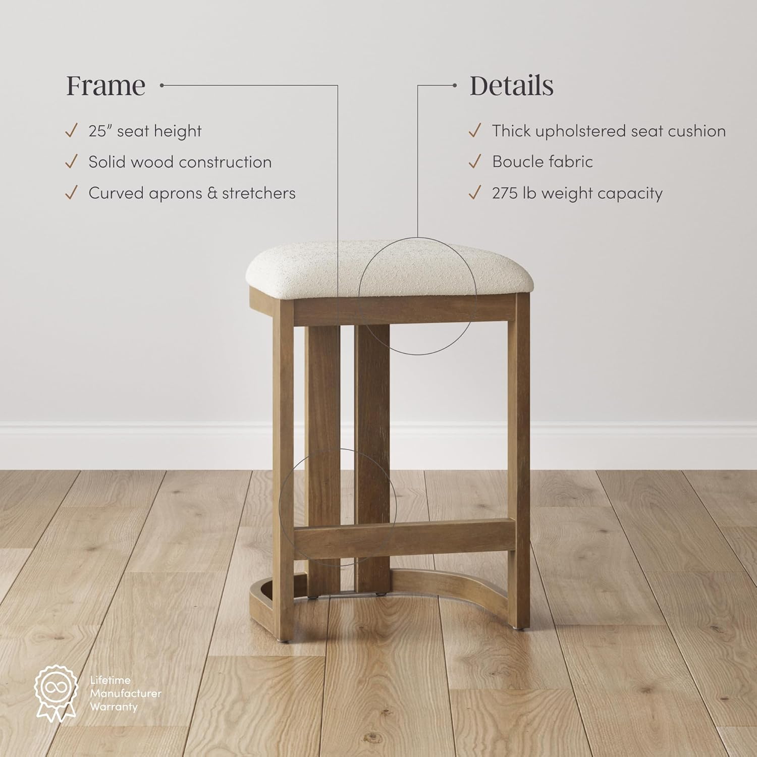 Nathan James Veya Modern Backless Bar Stool, Barrel Bar Stool with Boucle Upholstery and Solid Wood Legs, Light Brown Nathan James Veya Modern Backless Bar Stool, Barrel Bar Stool with Boucle Upholstery and Solid Wood Legs, Light Brown