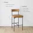 Nathan James Dahlia Counter Height Chair, Modern Barstool with Back, Mid-Century Metal Legs and Leather Padded Cushion for Kitchen, Island and Bars, Brown/Black