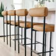 Nathan James Dahlia Counter Height Chair, Modern Barstool with Back, Mid-Century Metal Legs and Leather Padded Cushion for Kitchen, Island and Bars, Brown/Black