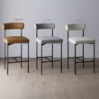 Nathan James Dahlia Counter Height Chair, Modern Barstool with Back, Mid-Century Metal Legs and Leather Padded Cushion for Kitchen, Island and Bars, Brown/Black