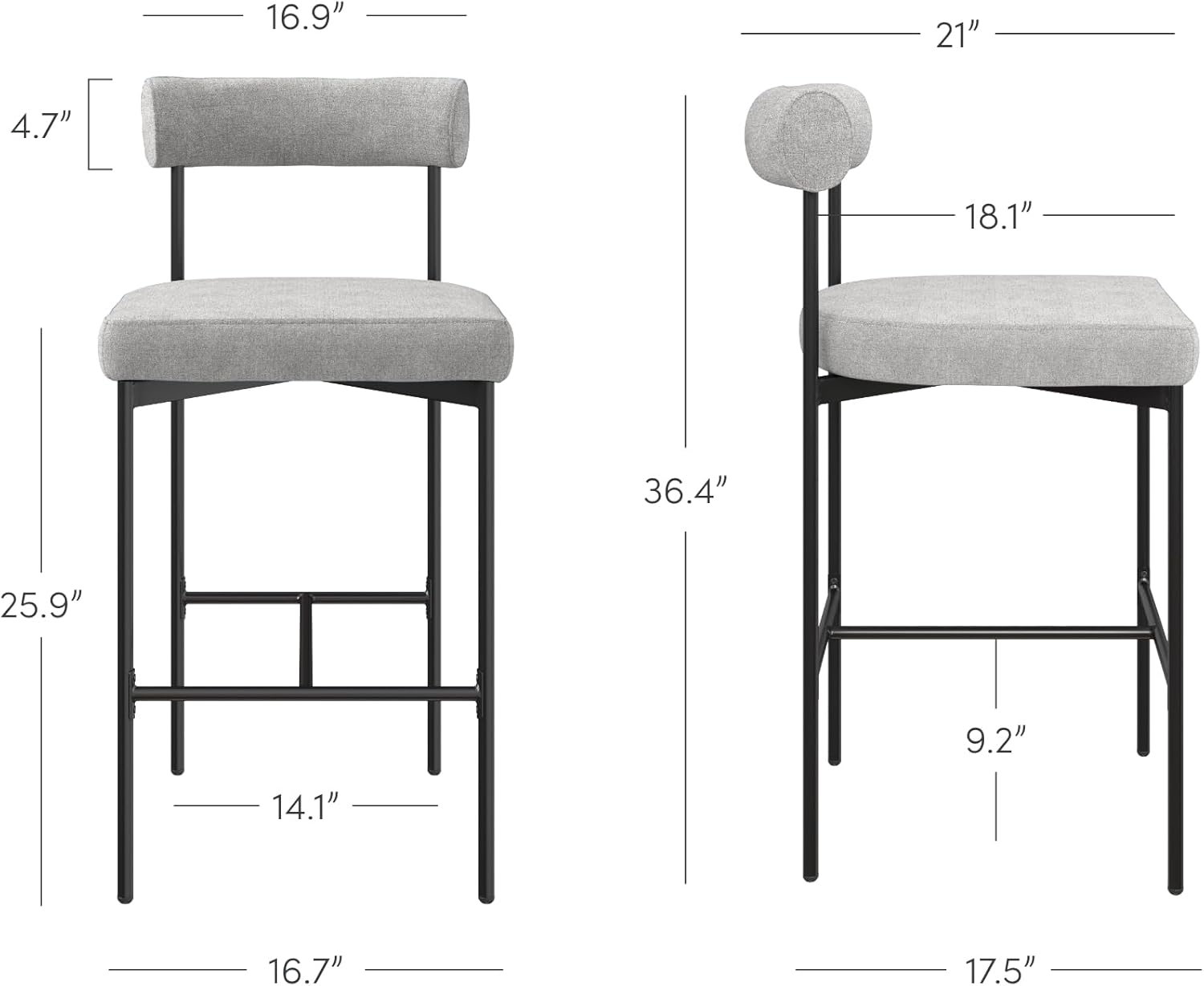Nathan James Dahlia Counter Height Chair, Modern Barstool with Back, Mid-Century Metal Legs and Padded Cushion for Kitchen, Island and Bars, Light Grey/Black Nathan James Dahlia Counter Height Chair, Modern Barstool with Back, Mid-Century Metal Legs and Padded Cushion for Kitchen, Island and Bars, Light Grey/Black