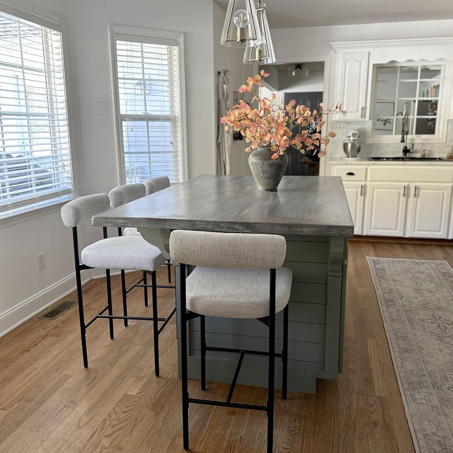 Nathan James Dahlia Counter Height Chair, Modern Barstool with Back, Mid-Century Metal Legs and Padded Cushion for Kitchen, Island and Bars, Light Grey/Black Nathan James Dahlia Counter Height Chair, Modern Barstool with Back, Mid-Century Metal Legs and Padded Cushion for Kitchen, Island and Bars, Light Grey/Black